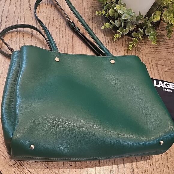 Karl Lagerfeld Leather Green Shoulder Tote Bag - Picture 8 of 16
